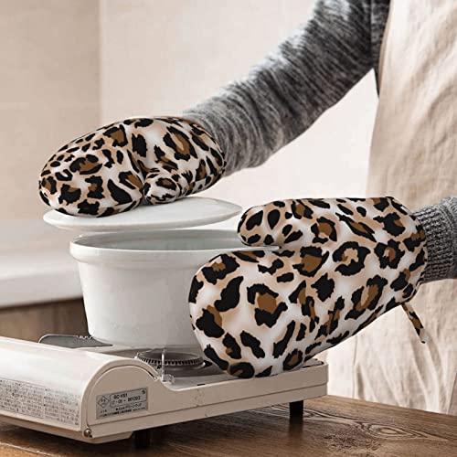 Nelife Leopard Print Oven Mitts And Pot Holders Sets Of 2,Resistant Recycled Infill Silicone Non-Slip Bbq Gloves For Kitchen,Cooking,Baking,Grilling #TOP6