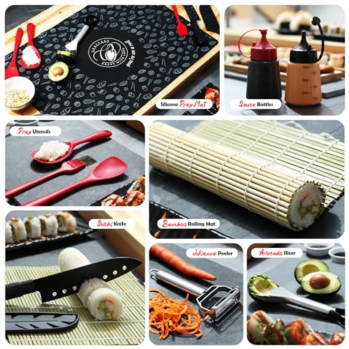 Mothers-Day-Gifts-Sushi-Making-Kit-42Pcs-Sushi-Maker-Kit-with-Bazooka-Roller-Rice-Cooker-Onigiri-Nigiri-Musubi-Mold-Rice-Ball-Mold-Bamboo-Rolling-Mat-Knife-Guide-Book-More