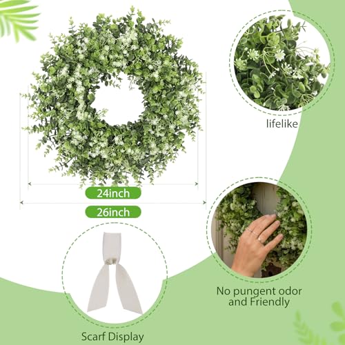 26 Inch Large Artificial Boxwoods Wreath for Front Door Outside All Season — view 3