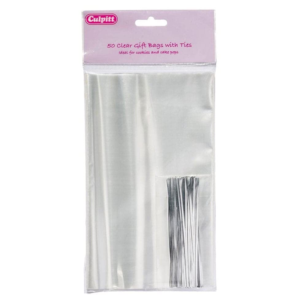 Large Clear Gift Bags with Ties - 50 Pack
