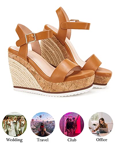 Image of Coutgo Women's Espadrille Wedge Platform Sandals Open Toe Ankle Buckle Strap Casual Summer Shoes