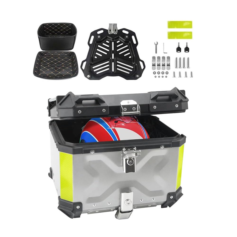 Top Case Moto Aluminium Valise Top Box Étanches 28L 36L 45L 55L 65L 80L 100L Coffre de Moto avec Serrure de Sécurité, pour Rangement Casques(Silver,36L)