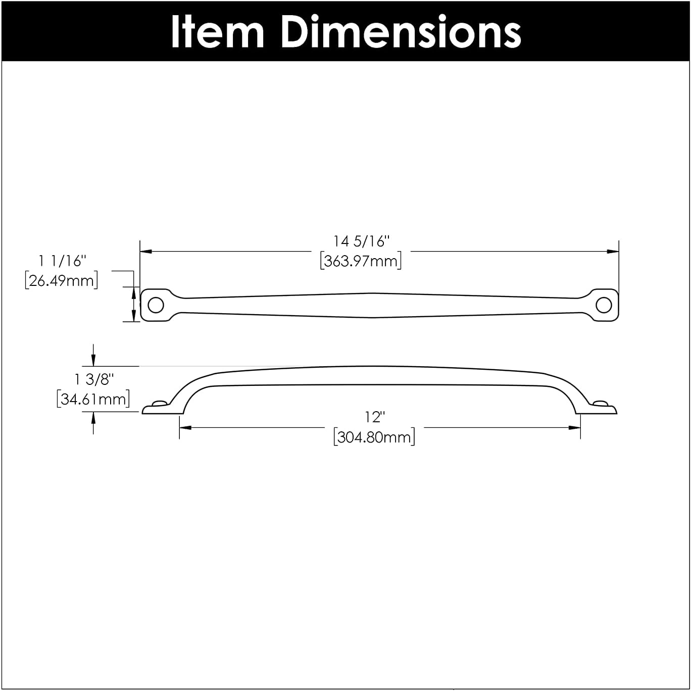 Hickory Hardware Rustic Pulls, Handles for Kitchen Cabinet Doors, Dresser Drawers, Bathroom Vanity, Nightstands & Closets, 12 Inch Hole Center, Black Iron, 1 Pack