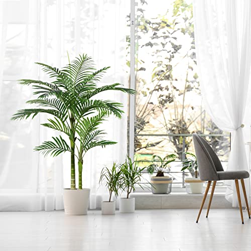Oakred Artificial Golden Cane Palm Tree 5 Feet Fake Plant For Home Decor Indoor Outdoor Faux Areca Palm Tree In Pot For Home Office Perfect Housewarming Gift,Set Of 2 #TOP5