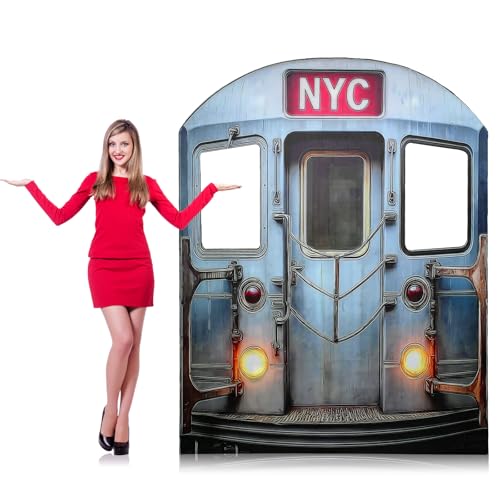 Image of Colingmill 5.5 Ft New York Subway Cardboard Stand Up Cutout Life Size Patriotic New York Themed Party Decor Backdrop Photo Props Subway Standup for N Y C America Theme Party Supply