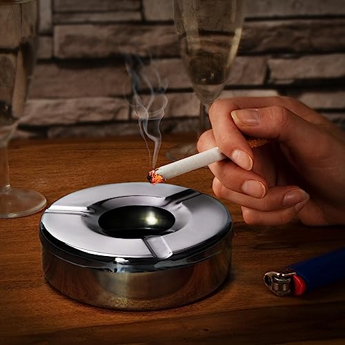 com-four® 6x Aschenbecher aus Edelstahl - Windaschenbecher mit abnehmbarem Deckel zum Schutz vor Flugasche - Ø 11 cm (006 Stück - Edelstahl)