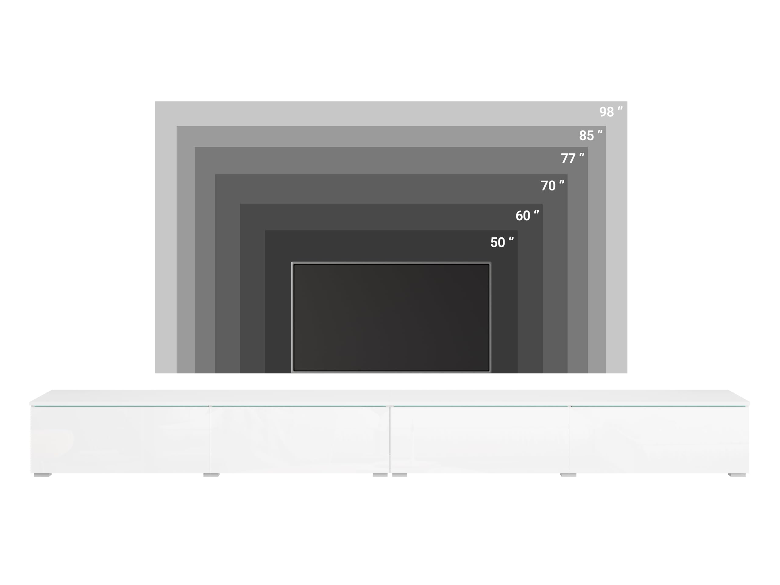 Mueble TV Salon de 4 Puertas con LED - Largo de 300 cm - Mueble Television en Estilo Moderno - Mesa TV para Salón, Comedor, Dormitorio - Mesa de Televisión Salón
