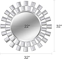 Vista 9 de Chende Espejos redondos para decoración de pared, espejo de pared plateado con marco de madera, espejo decorativo de 32 x 32 pulgadas con vidrio