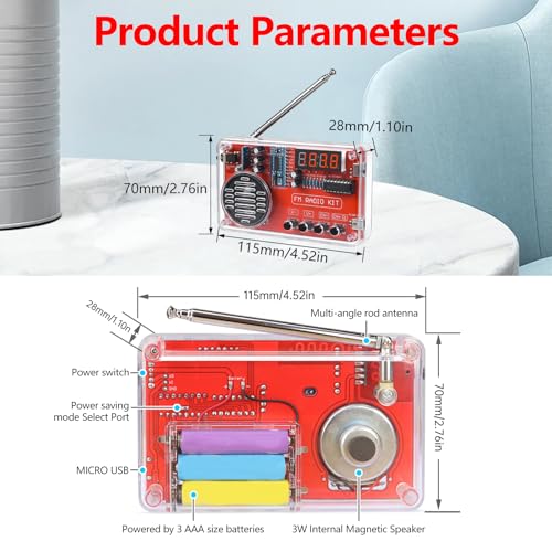 Image of Diymore DIY FM Radio Kit, Soldering Practice Electronics Project, Transparent Case, with PCB, Speaker, Digital Display, for Beginners & STEM Learning