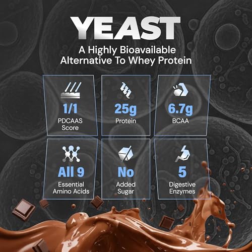 Image of Nutrabay Fermented Yeast Protein Powder - 1kg, Rich Chocolate Creme | 25g Protein, 6.7g BCAA | 9 EAAs | PDCAAS 1 | Gut Friendly | Superior Muscle Growth | Sugar, Lactose & Soy Free