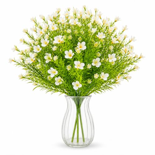 RAINFLOW White Artificial Flowers - 3PCS Fake Flowers Daisy Decor Faux Plastic Flowers Bouquet Fake Plants for Home Room Window Wedding Tables Centerpieces Party Decoration image 6