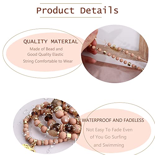Jstyle Bohemian Stackable Bead Bracelets For Women 6 Sets Stretch Beaded Bracelets Multi-Color Boho Jewelry For Women Multilayer Bracelet Boho Style C #TOP4