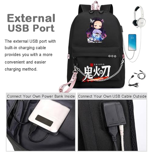 Image of ZJYJING Anime Backpack for School Laptop Backpack with USB Port, Casual Travel Casual Daypack for Teens Girls, Black