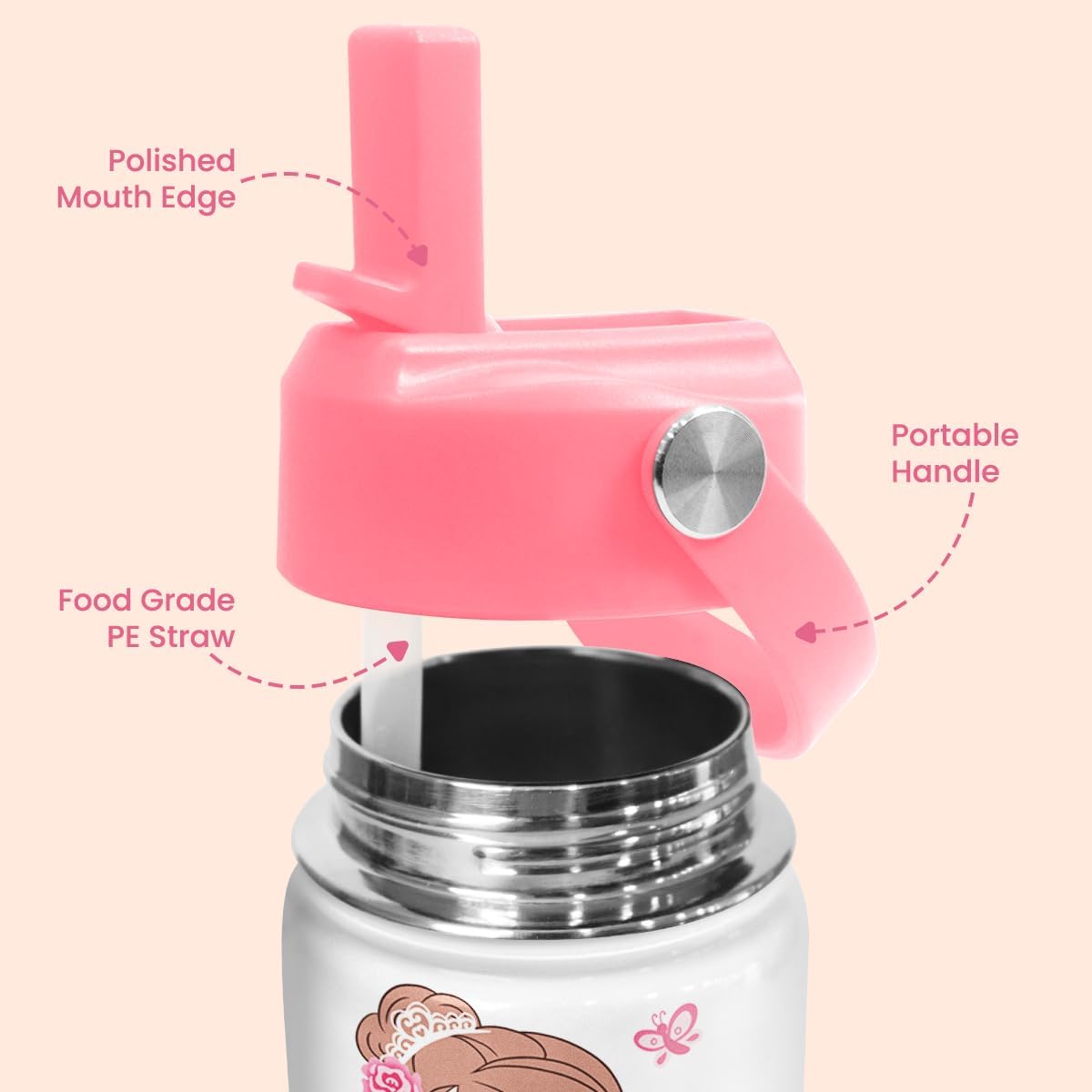 Ballet Water Bottle - Kids Water Bottle with Straw Lid - 12 Oz Insulated Stainless Steel Water Bottles for Kid Girls - Travel Cup for School Sports - Image 3