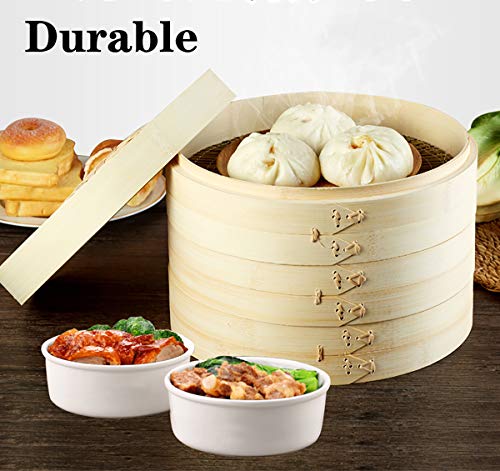 ANSNOW Bamboo Steamer, 3 Cages and 1 Lid Internal Depth 6Cm for Traditional Cooking for Rice Dim Sum Vegetables Meat and Fish Steamed/26Cm - Image 3