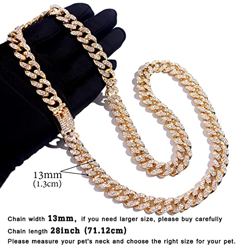 Image of Cuban Link Dog Collar Gold Silver Color Metal Dog Chain Collar Cuban Diamond Chain Pet Collars for Dogs Cats Jewelry 8 /10 /14 /16 /18 /20 /24 /28 Inch (28inch, Gold)