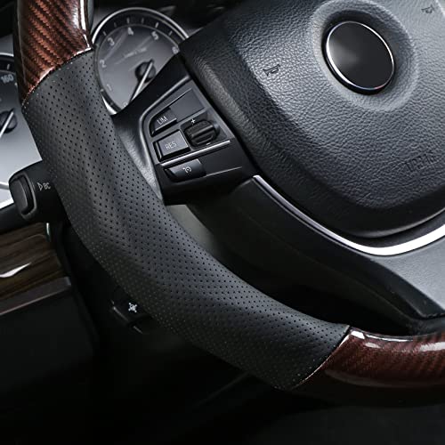 Alemodr Brown Carbon Fiber Leather Steering Wheel Cover Universal 15 Inch #TOP3