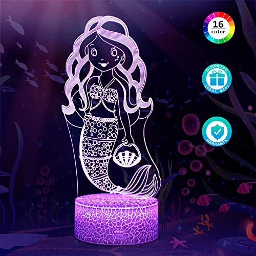 LED Lámpara de Mesa 3D Sirena con Control Remoto Sensor Tacto, QiLiTd Regulable Lámpara de...