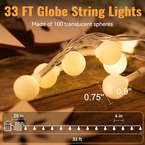 Wertioo GLOBE-WW 33Ft 100 Leds Battery Operated String Lights Globe Fairy Lights With Remote Control For Outdoor/Indoor thumb #1