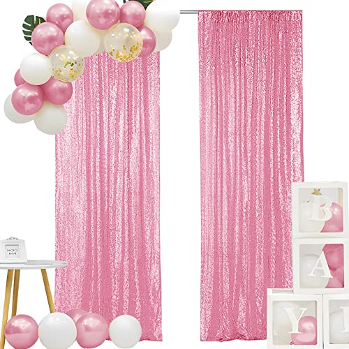 Hahuho Pink Sequin Backdrop Curtain 2PCS 2FTx8FT Glitter Backdrop Curtain for Parties Christmas Wedding Banquet Decoration2 Panels 2FT x 8FT Pink