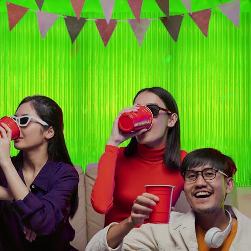 Image of 6 Pack Glow in The Dark Curtains Party Supplies 6.6 x 3.3 Ft Glow Tinsel Foil Fringe Curtains Photo Booth Prop Backdrop Streamer for Birthday Holiday Neon Party Decorations