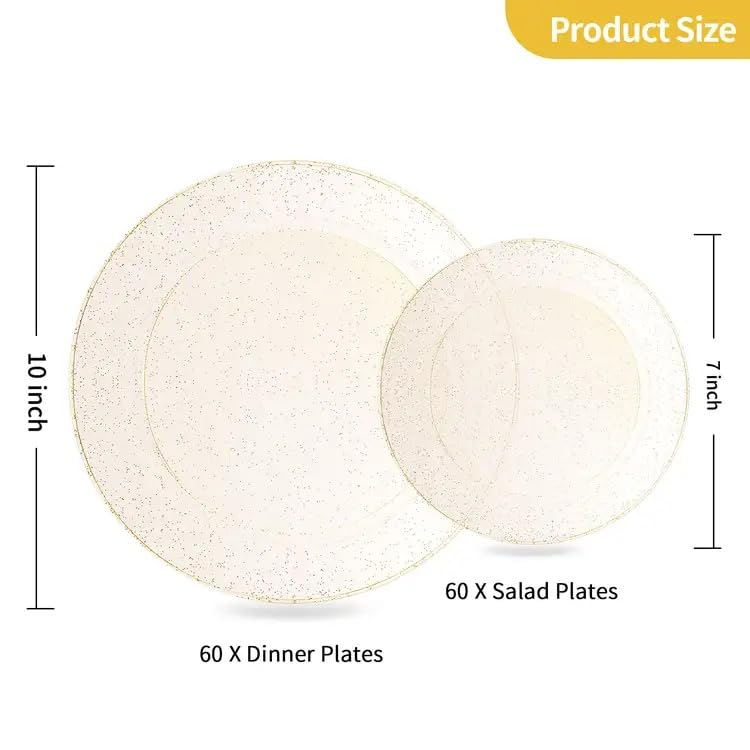 Image of Goodluck 120PCS Gold Plastic Plates, Disposable Gold Glitter Plates