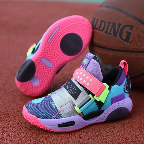 Kids Basketball Shoes Boys Girls Sneakers Durable Sports Shoes Hook-Loop Breathable Outdoor School Trainers for Little Kids Big Kids Youth4