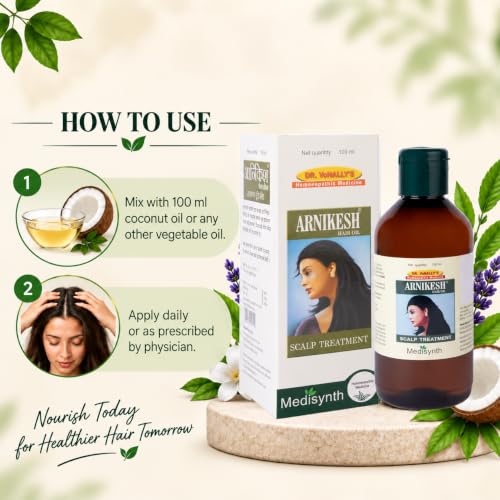 Image of MEDISYNTH Arnikesh Oil 100ml (Pack of 2) | Homeopathic Oil for Dandruff, Burning of Eyes & Loss of Sleep | Batch No. 153 | Expiry - Apr 2031