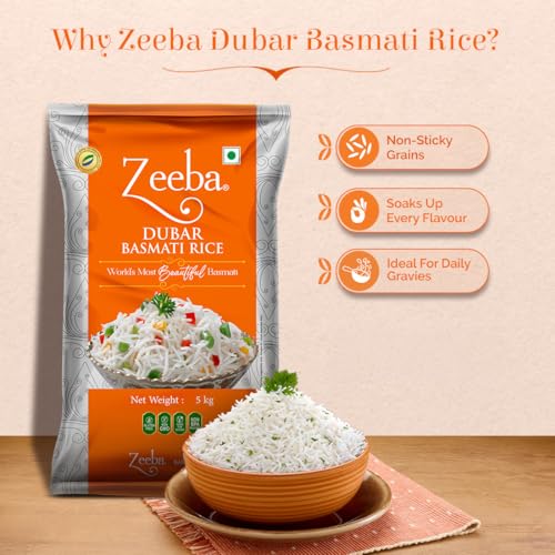 Image of Zeeba Dubar Basmati Rice 5 Kg, Smart Choice at Smart Price (Cooked length up to 16mm)* (Pack of 3)