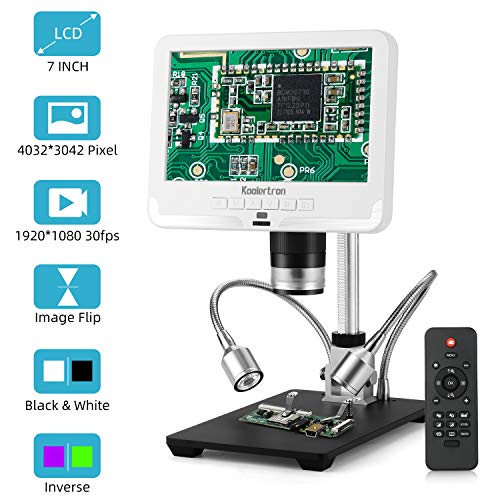 7 Zoll LCD Digital USB Mikroskop Winkel mit Fernbedienung Einstellbar, Koolertron 12MP 1920x1080 30fps Videorecorder für die Reparatur von