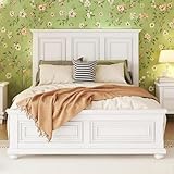 MERITLINE Vintage Farmhouse Bed Frame Queen,Solid Wood Mid Century Modern Rustic Bed Frame with Headboard and Footboard,No Box Spring Needed (White,Queen)