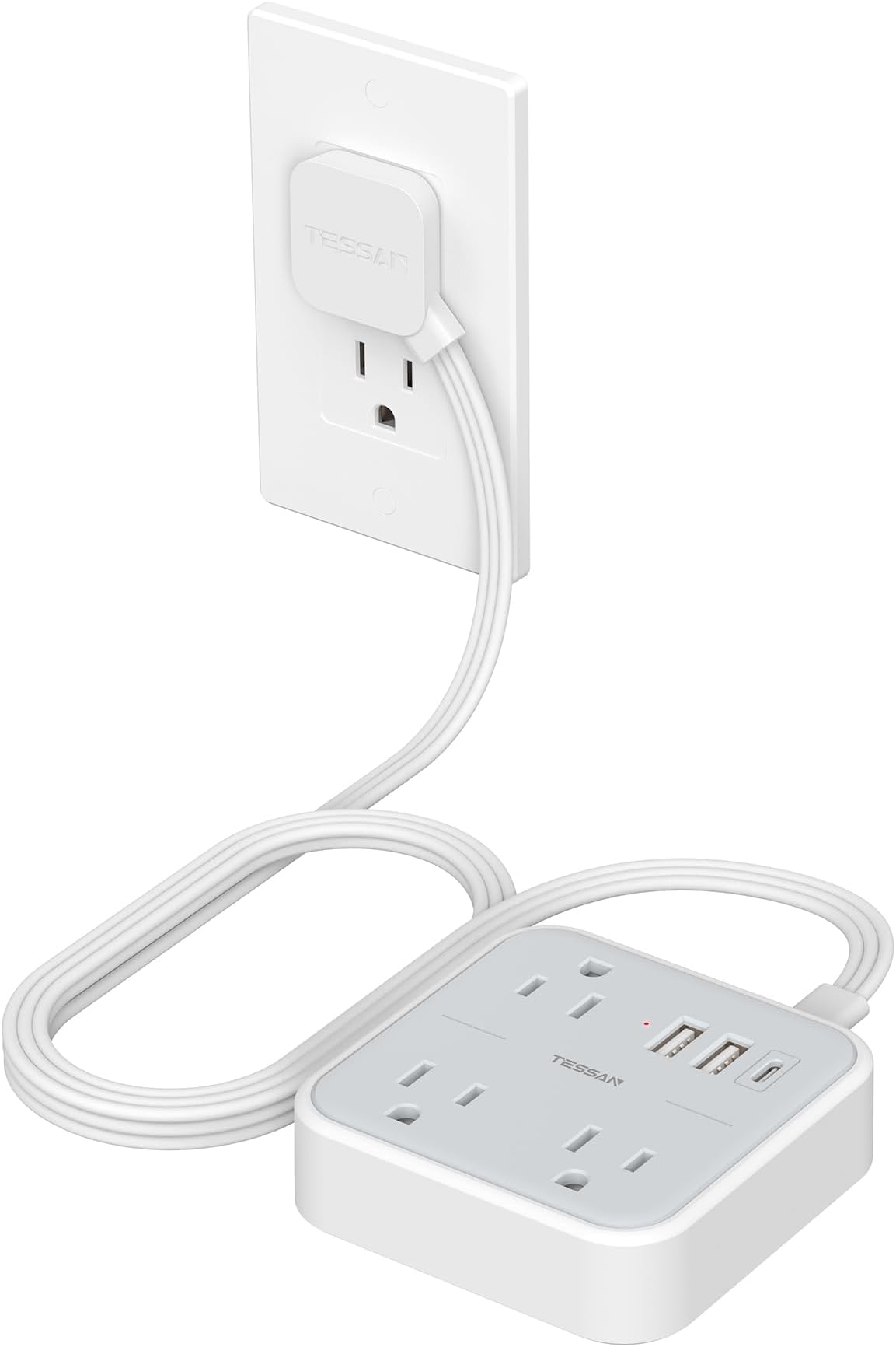 Ultra Thin Flat Extension Cord, TESSAN Flat Plug Power Strip with 3 USB Ports, 5 FT Flat Wall Plug Outlet Concealer with 3 Outlets, Ideal for Cruise Ship, Home, Travel, Dorm Room Essentials