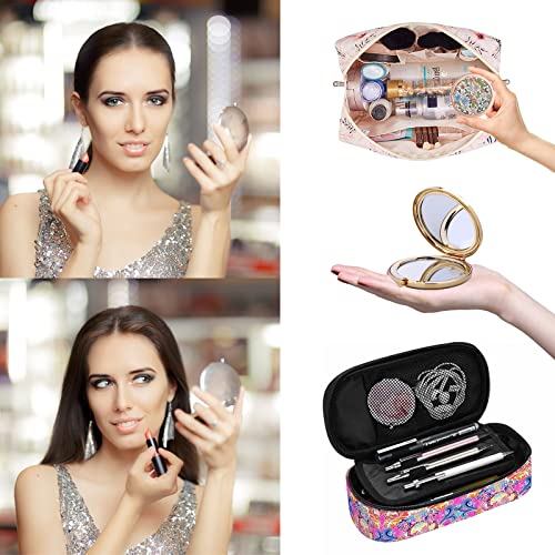 Lonnaone Compact Mirror For Women,Round Mini Pocket Travel Makeup Mirror,Pretty Portable Folding Small Pocket Mirror For Handbag,Purse,Double Sided Handheld Pocket Mirror（Rosegolden Pink Floral） #TOP4