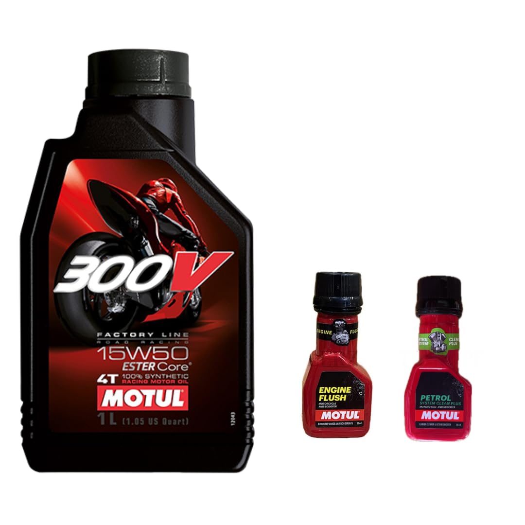 MOTUL 300V 4T 15W-50 Engine oil(1litre) Engine flush(50ml) Petrol system clean(50ml) Combo