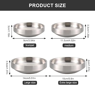 4Pcs Stainless Steels Rice Bowl Double Layer Small Plates Easy to Clean
