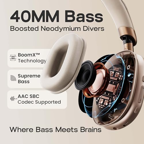 Image of GOBOULT Fluid X Pro ANC Headphones Bluetooth Wireless 60H Playtime, 40mm Bass Driver,Zen ENC Mic, Type-C Charging, Gaming Mode Headphones Wireless with mic(Skin Beige)