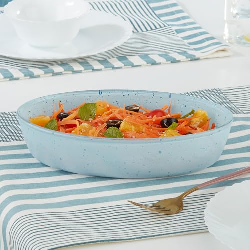 Image of Borosil 700 ml Baking & Serving Oval Shape Dish | Borosilicate Glass Bakeware and Serveware Tray | Microwave, Oven & Dishwasher Safe Bowl | Transparent Container (Blue)