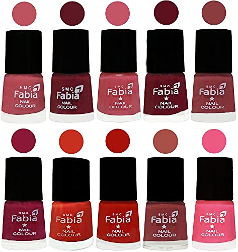 Image of SMC Fabia ALL IN ONE (PACK OF 10), Long Lasting Glossy Nail Polish, 6 ml Each, All Vibrant Colours,02427