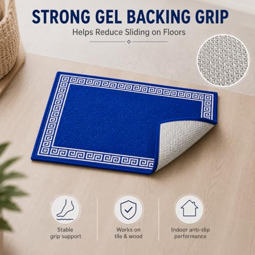 Image of Matz&More Greek Single Line Floor Mat | 40x60 CM | Blue White | Nylon Tufted Gel Baking Anti-Slip | Doormat for Home Entrance, Kitchen & Bedroom