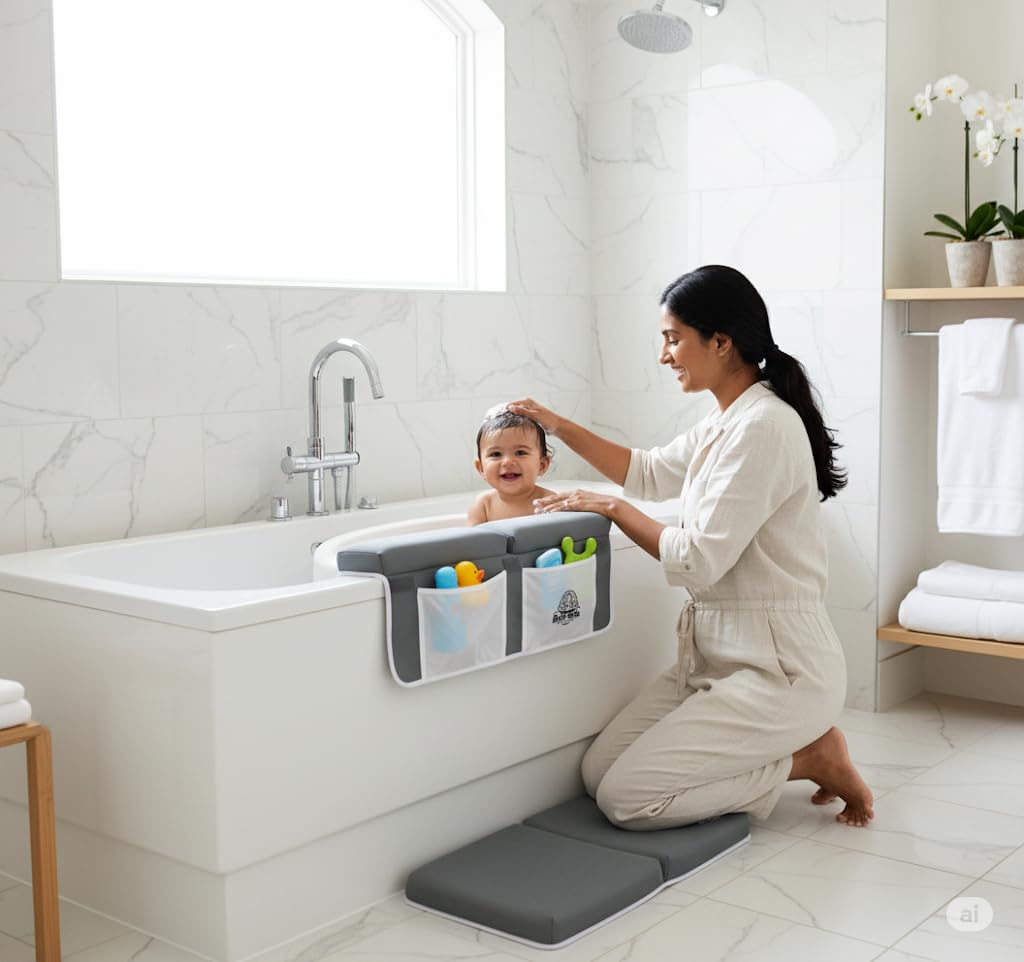 Bath Mate - Łatwa kąpiel: Doskonały komfortowy zestaw podkładek na kolana i łokcie - pianka z pamięcią kształtu 1,7 cala i gąbka do szczęśliwych chwil kąpieli z dziećmi i zwierzętami domowymi
