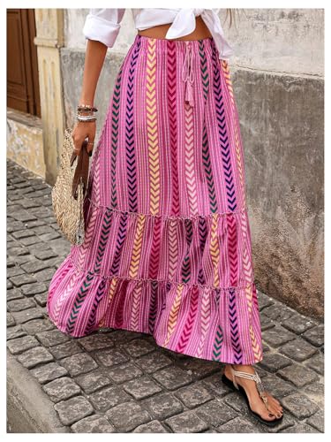Floerns Women's Summer Maxi Skirt Geo Tiered Ruffle Hem Beach A Line Skirts3