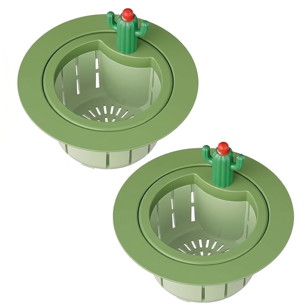 Hotainoys 2PCS Cactus Sink Strainer, Anti-Clog Plastic Sink Filter Basket Fast Drainage Drain Cover for Kitchen Restaurant, Green Cactus Strainer