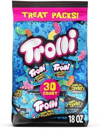 Trolli Mini Sour Brite Crawlers Candy, Sour Gummy Worms, 18 oz, 30 Ct