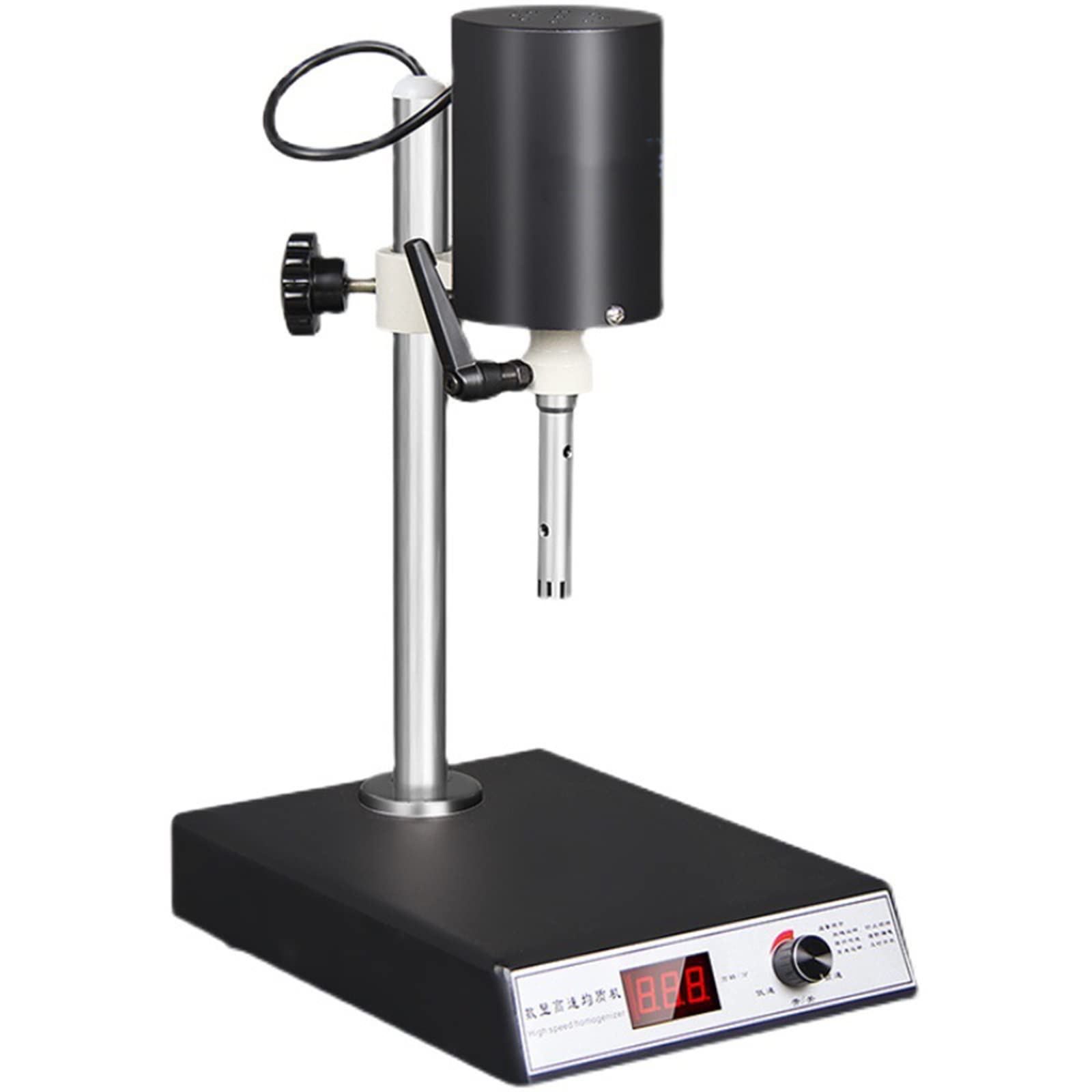 Laboratoryjny homogenizator dyspergujący o wysokiej prędkości, regulacja prędkości, z 2 głowicami roboczymi, ręczne podnoszenie, pojemność 300 ml – idealny do emulsji i dyspersji komórek