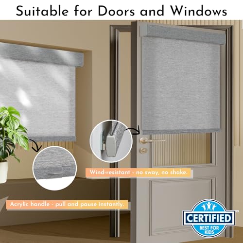 Image of Persilux Light Filtering Roller Shades for Window Blinds,Cordless,Linen Fabric,Thermal Insulated Fabric UV Protection Shades for Home,Office,Bedroom,Door,Light Filtering-Grey,33 1 /2 inch W X 64 inch H