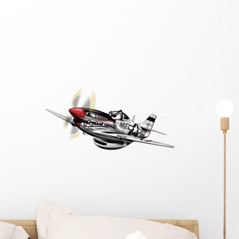 Wallmonkeys FOT-81647181-36 WM99278 P-51 Mustang WWII Airplane Cartoon Peel and Stick Wall Decals, 36" W x 25" H-Large