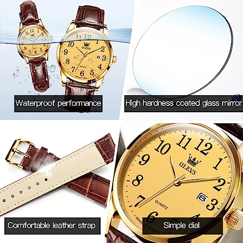 Image of OLEVS Men Leather Watches Classic Quartz Large Dial Easy Read Waterproof