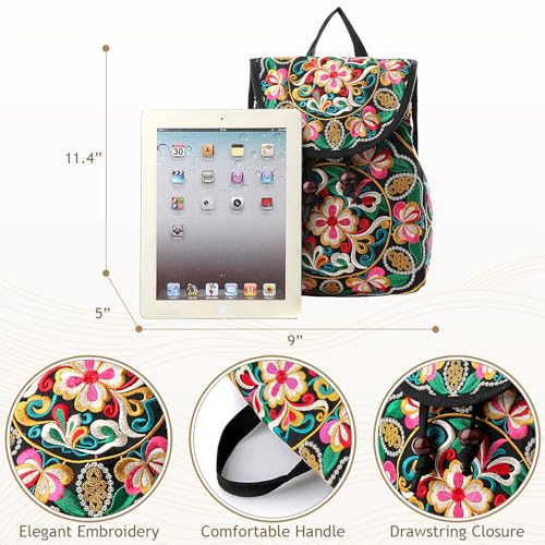 Image of Jursccu Embroidered Backpack Purse for Women Small Canvas Vintage Daypack