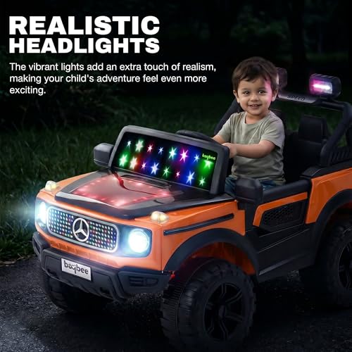 Image of Baybee CruzeX 4x4 Battery Operated Jeep for Kids with Parental Control | Baby Ride On Electric Car with RGB Lights, Music & Swing Mode | Rechargeable Battery Car for Kids 2 to 6 Years (Orange)