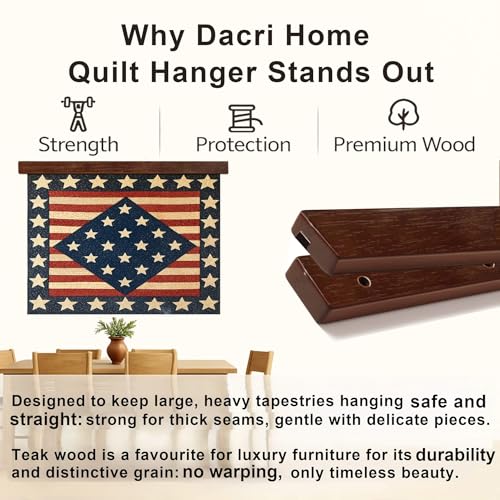 Image of DACRI HOME 36-Inch Quilt Hanger for Wall Display, Solid Teak Quilt Rack